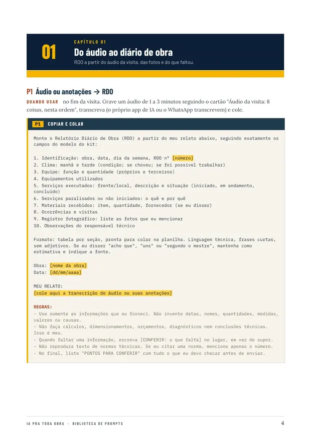 Página da Biblioteca de prompts